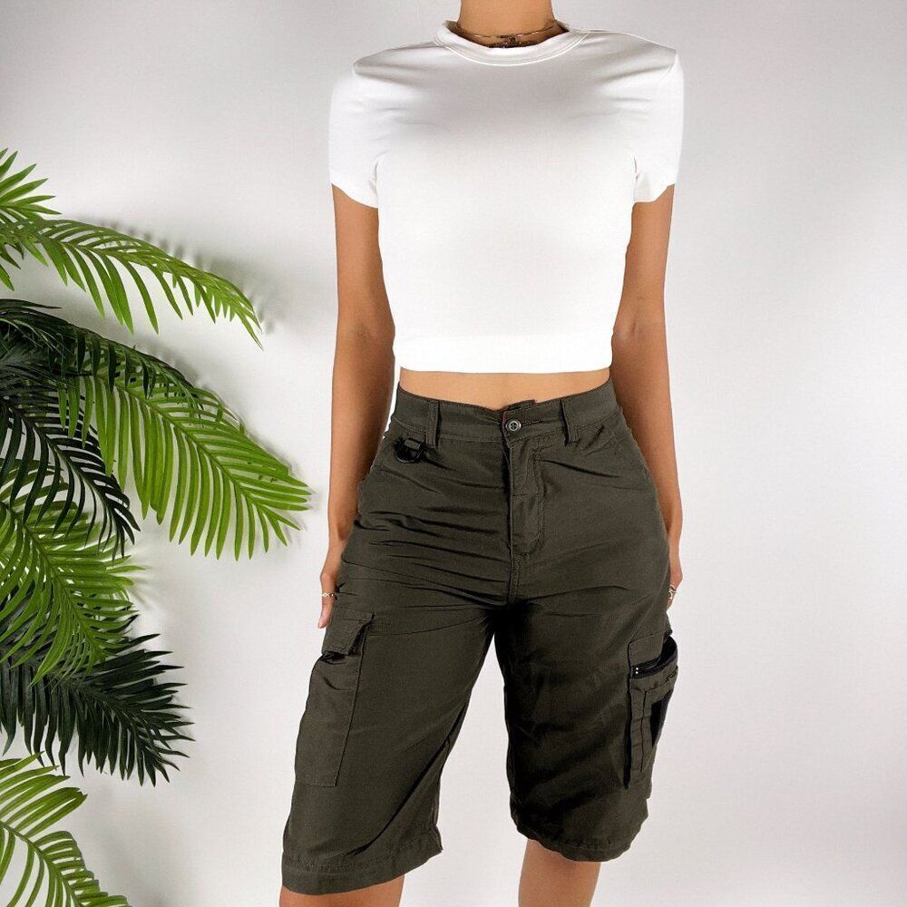 Vintage Y2K Utility Green Gorpcore Granola Girl Indie Bermuda Cargo Shorts / 12